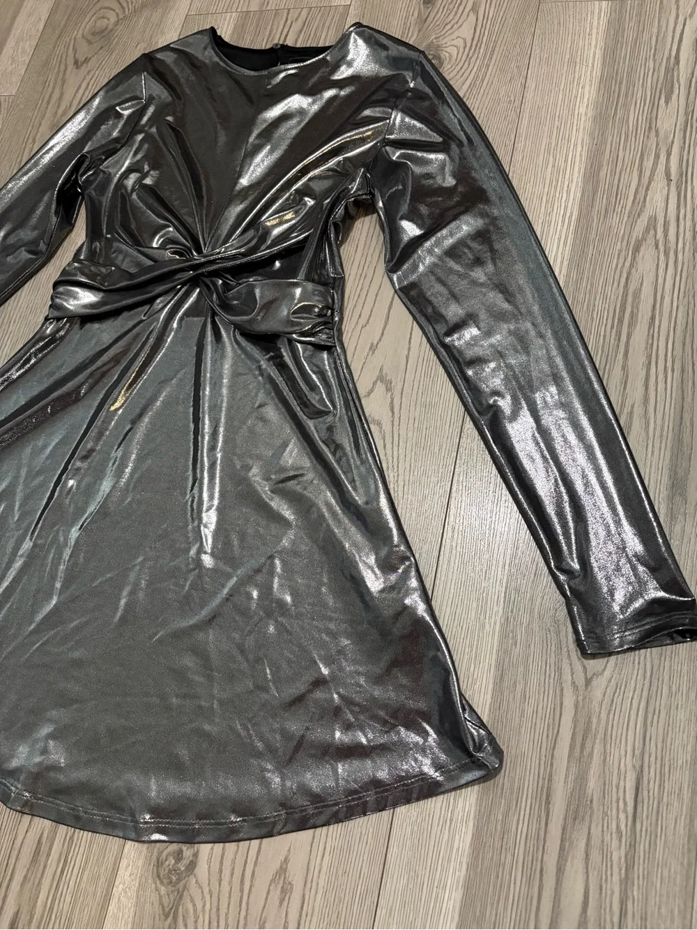 Zara Girls Metallic Silver Knot Dress Size 11-12 NWOT